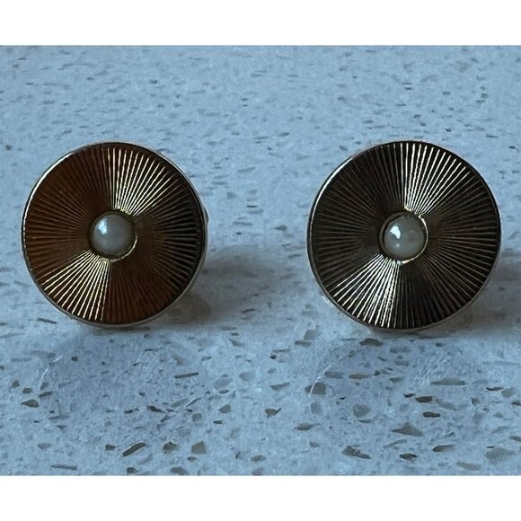 Vintage 1960s Hickok USA Men’s Unisex Cufflinks Goldtone Pearl - Picture 1 of 5